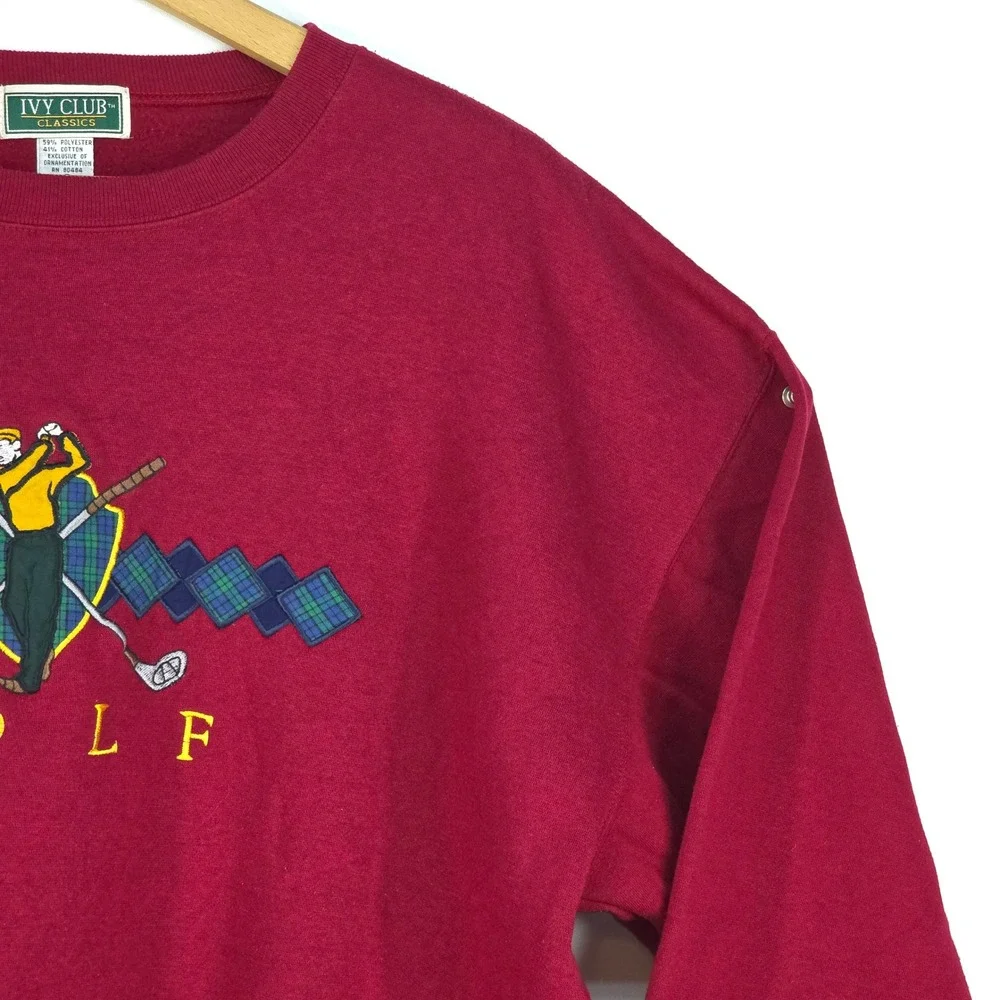 Ivy Club Classics Golf Crewneck‎ Mens XL Maroon 90s Embroidered Retro Throwback